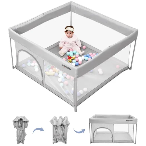 Miniatura 8 de Corralito plegable para bebés de 50 x 50 pulgadas, listo para usar fuera de la caja, para bebés y niños pequeños, patio de juegos portátil con malla