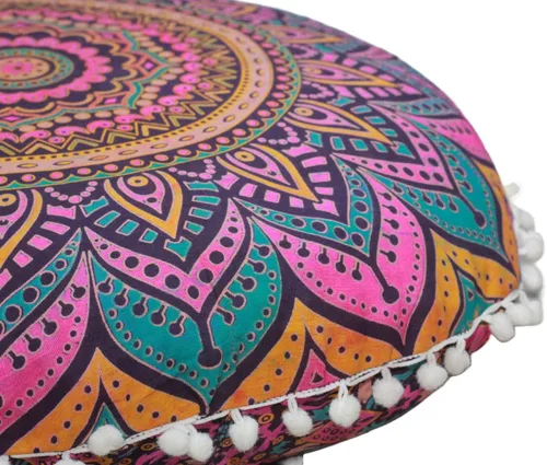 Miniatura 6 de CRAFT KALA Funda de cojín redonda de 22" con mandala bohemio para meditación, para sala de estar, habitación de yoga, funda de asiento para puffs