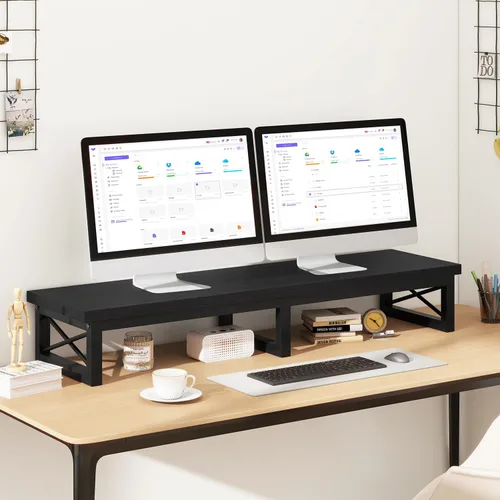 Miniatura 8 de IBUYKE Elevador de TV grande de 45" para TV de 32-60 pulgadas, Soporte de TV corto de sobremesa con almacenamiento y patas de acero, Escritorio