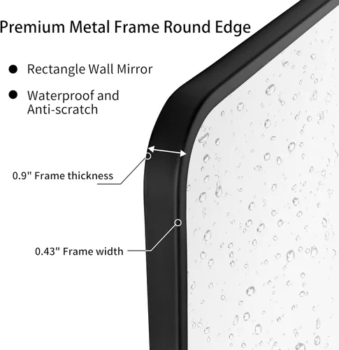 Miniatura 3 de LEDLUX Espejo de baño negro de 24 x 32 pulgadas, espejo sin cobre, marco de metal, espejo rectangular montado en la pared, espejo moderno