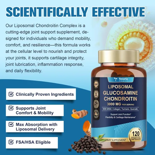 Miniatura 5 de Totaria Glucosamina liposomal condroitina MSM colágeno 3000 mg Suplemento de apoyo articular apoyo a la salud ósea flexibilidad y mantenimiento