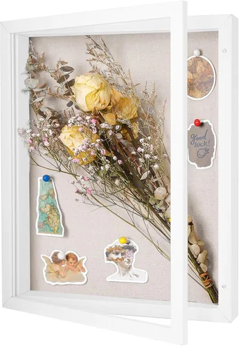 Miniatura 16 de Marco de caja de sombra pequeña de 5 x 5 con parte trasera de lino, resistente vitrina de memoria de flores, imágenes, medallas y más, color negro