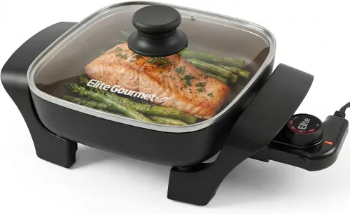 Miniatura 10 de Elite Gourmet EG808 - Sartén eléctrica antiadherente de 8 x 8 pulgadas, apta para lavavajillas con tapa ventilada de vidrio templado, calentamiento