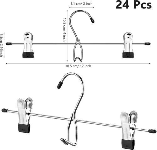 Miniatura 2 de 24 piezas de suministros de dormitorio universitario decoración falda pantalones perchas con clips resistente clip ahorro espacio apilable añadir