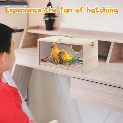 Miniatura 5 de Rypet Caja de Anidación para Periquitos Diseño Transparente, Caja de Cría de Nido de Pájaros Transversal con Percha Casa de Jaula de Pájaros