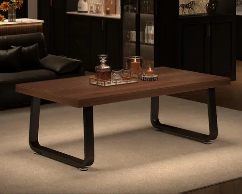 Miniatura 7 de HSH - Mesa de café rústica de nogal, mesa central moderna, mesa de café rectangular industrial para sala de estar, mesa de té simple de madera