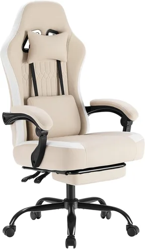 Miniatura 22 de NEWBULIG Silla de escritorio para juegos de computadora, soporte lumbar ergonómico grande con reposabrazos abatibles y ruedas giratorias de 360°