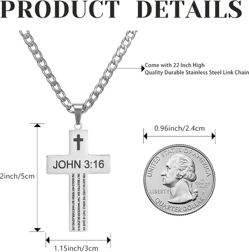 Miniatura 6 de SKQIR Collar de cruz para hombres con versículo de la Biblia, escritura religiosa cristiana para la primera comunión, colgante de cruz para niños