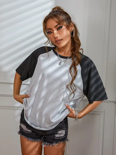 Miniatura 5 de Verdusa Camiseta casual de manga corta con cuello redondo de gran tamaño para mujer