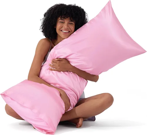 Miniatura 52 de Bedsure Paquete de 2 fundas de almohada de satén similares a las fundas de almohada de seda tamaño estándar, funda de almohada para mujeres que 01
