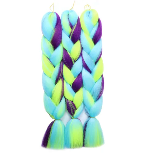 Miniatura 66 de Xiaofeng Extensiones de cabello trenzado coloridas Ombre de 61 cm, 3 unidades, trenzas Jumbo de alta temperatura para trenzas en zigzag y trenzas