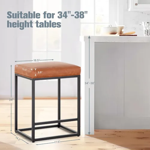 Miniatura 2 de Juego de 4 taburetes de bar marrones para encimera de cocina, taburetes de bar modernos sin espalda de 24 pulgadas, taburetes de bar industriales