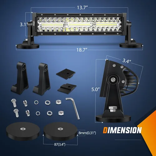 Miniatura 2 de Nilight - Barra de luz LED de 13.5 pulgadas, triple fila, encendido por encendedor de cigarrillos, base magnética fuerte, combo de punto y de Barra