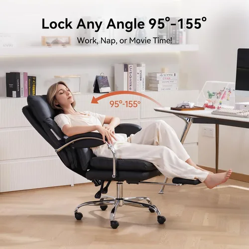 Miniatura 4 de LEAGOO Silla de oficina con reposapiés, silla giratoria de escritorio para computadora, silla reclinable de piel sintética, soporte lumbar