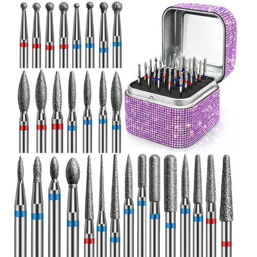 Miniatura 8 de Juego de 30 brocas para uñas: brocas de diamante de 3/32 pulgadas para preparación de uñas de gel acrílico, contiene cabezas