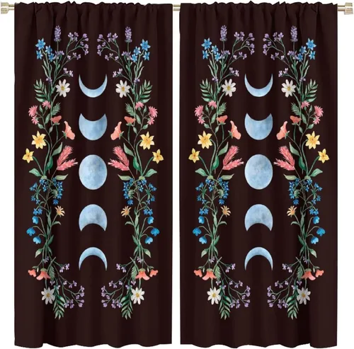 Miniatura 7 de Cortinas Florales de Luna Flores Silvestres Fase Jardín Iluminado por la Luna Estética Boho Primavera Naturaleza Juego de Tratamiento de Ventana
