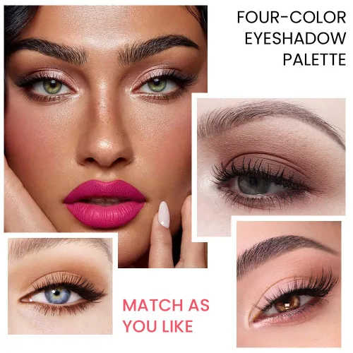 Miniatura 4 de evpct Paleta cuádruple de sombras de ojos marrón nude, brillante nude champán, dorado, marrón, cacao, brillantina, metálico, mate, alto pigmento