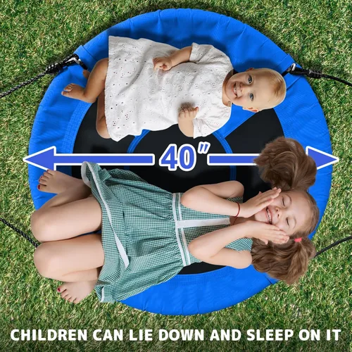 Miniatura 7 de Columpio de platillo para niños, columpio de árbol al aire libre de 40 pulgadas con capacidad de peso de 660 libras, tela impermeable Oxford 900D