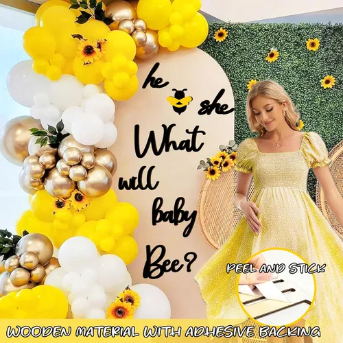 Miniatura 5 de Calcomanías de Decoración para Fiesta de Revelación de Género de Abeja Bebé de Madera Él o Ella Qué Será Abeja Bebé Letreros de Baby Shower