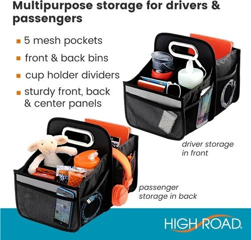 Miniatura 2 de High Road Organizador de coche con portavasos – Organizador de asiento delantero para conductores o organizador de asiento trasero para niños