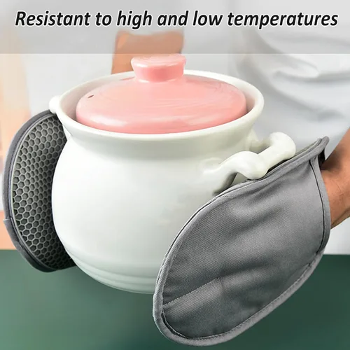 Miniatura 6 de Juego de 2 soportes de silicona para ollas con bolsillos, antideslizantes, acanalados, para cocinas, almohadillas calientes resistentes al calor