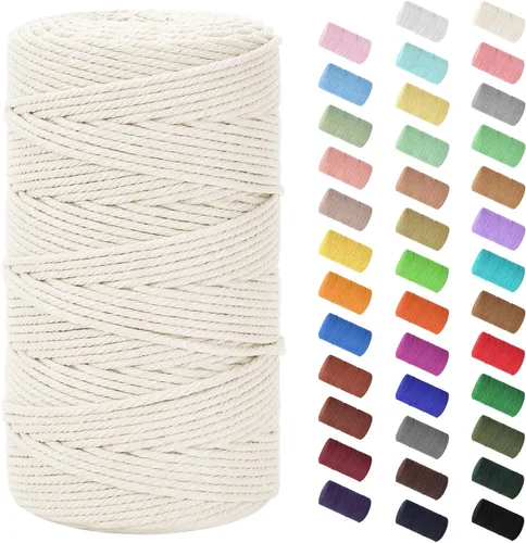 Miniatura 111 de Cordón de macramé de 0.079 in x 380 yardas (1140 pies), cuerda de algodón natural para colgar en la pared, ganchos de plantas, manualidades, Beige