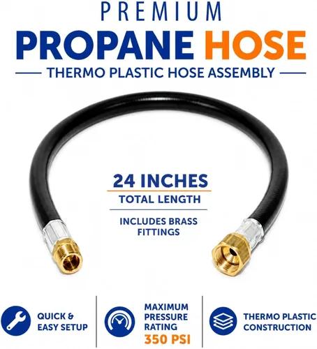 Miniatura 4 de Flame King Conjunto de manguera de plástico termoplástico de propano de 24 pulgadas, diámetro interior de 3/8 pulgadas, MPT de 3/8 pulgadas x brida