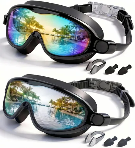 Miniatura 10 de Gafas de natación para niños, paquete de 2, antiempañamiento y rayos UV para niños y niñas, sin fugas, artículos esenciales para la piscina