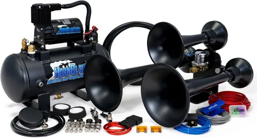 HornBlasters Outlaw Black 127H Kit de bocina de tren de 1.5 galones 120PSI - Sistema de aire todo en uno - Fácil instalación - Sonido potente