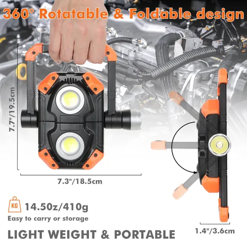 Miniatura 5 de sunzone Luz de trabajo LED recargable, foco de luz de inundación portátil 2 en 1 iluminación para sitio de trabajo con bases magnéticas, luz LED