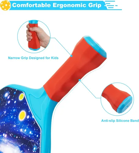Miniatura 5 de Foayex Juego de 2 palas de pickleball para niños, juegos al aire libre, juguetes para patio, playa, piscina, campamento, viajes, regalos