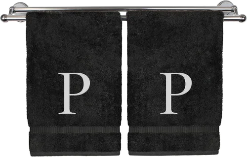 Miniatura 188 de Toalla de mano monogramada, regalo personalizado, juego de 2 - Toalla bordada con letra de bloque dorada - Extra absorbente 100% algodón turco