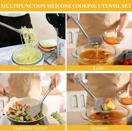 Miniatura 2 de Juego de utensilios de cocina de silicona con mango de acero inoxidable, juego de espátula, juego de utensilios de cocina, utensilios de cocina