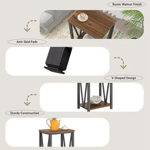 Miniatura 7 de FOLUBAN Mesa auxiliar pequeña, mesa auxiliar de madera rústica y metal con almacenamiento, moderna mesita de noche para sala de estar, dormitorio