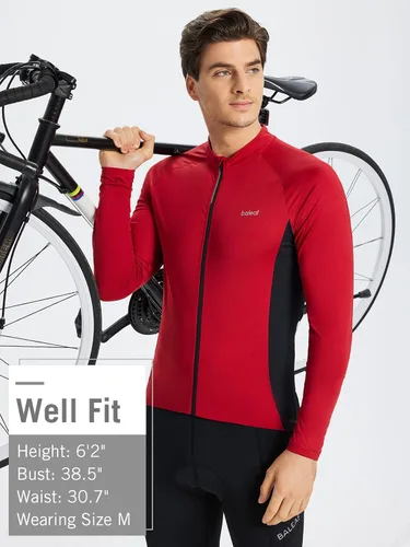 Miniatura 6 de BALEAF Camiseta de ciclismo de manga larga para hombre, para ciclismo de carretera, para bicicleta de montaña, bolsillos con cremallera completa