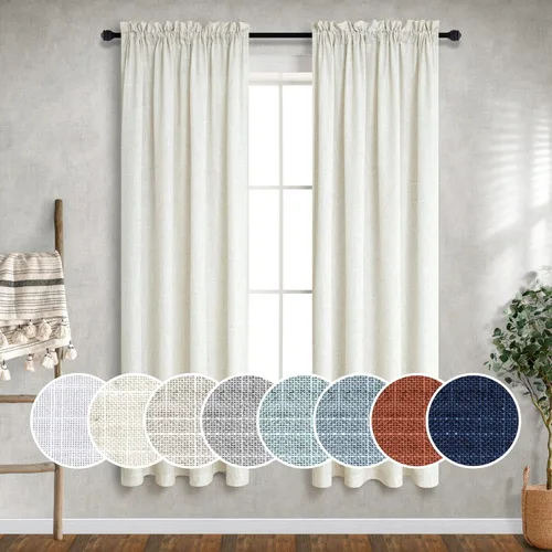 Miniatura 75 de Cortinas blancas puras de 38 pulgadas de ancho para dormitorio, juego de 2 paneles de cortinas de privacidad con bolsillo para barra, cortinas