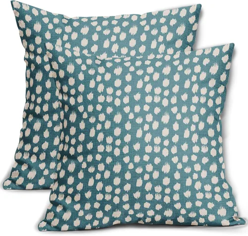 Miniatura 43 de Fundas de almohada marrón y blancas de 18 x 18 pulgadas, juego de 2 almohadas boho grises con lunares, fundas de almohada modernas estampadas