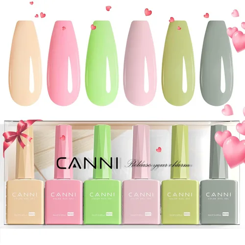 Miniatura 11 de CANNI Juego de esmaltes de uñas en gel sin hema de 9ml - Kit de manicura de gel para uñas rosa claro de 6 piezas, esmalte LED de remojo fácil