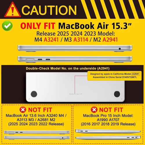 Miniatura 2 de Funda para MacBook Air de 15 pulgadas A3241 A3114 A2941 (versión 2023 2024 2025) – Carcasa rígida protectora a presión para MacBook Air de 15.3
