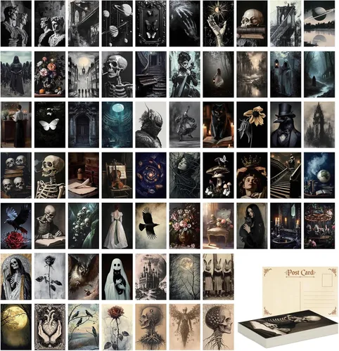 64 piezas de decoración Moody Dark Academia, postal de arte de pared gótica grunge, mini carteles victorianos para decoración de habitación