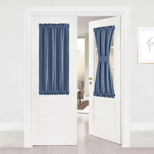 Miniatura 256 de NICETOWN Cortinas opacas unicolor con aislamiento térmico para puerta francesa, granja, oscurecimiento de habitación, puertas y ventanas de Marrón