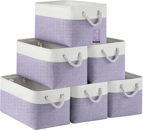 Miniatura 43 de Cestas de almacenamiento para estantes de 11.8 x 7.9 x 5.2 pulgadas, contenedores de almacenamiento plegables de tela con asas, organizador