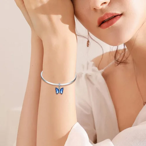 Miniatura 4 de Dijes de mariposa para pulseras, dijes colgantes de plata de ley 925 para pulseras y collares con circonitas cúbicas multicolor 5A, cumpleaños, día