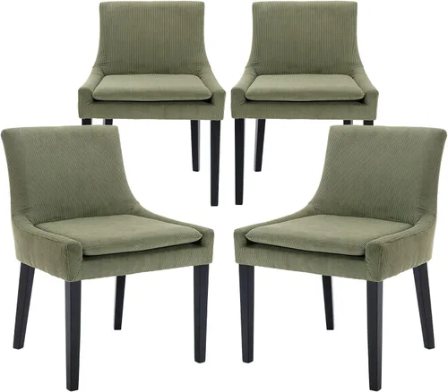 Miniatura 13 de COLAMY Juego de 2 sillas de comedor tapizadas con respaldo medio y patas de madera, sillas auxiliares modernas para sala de estar/comedor