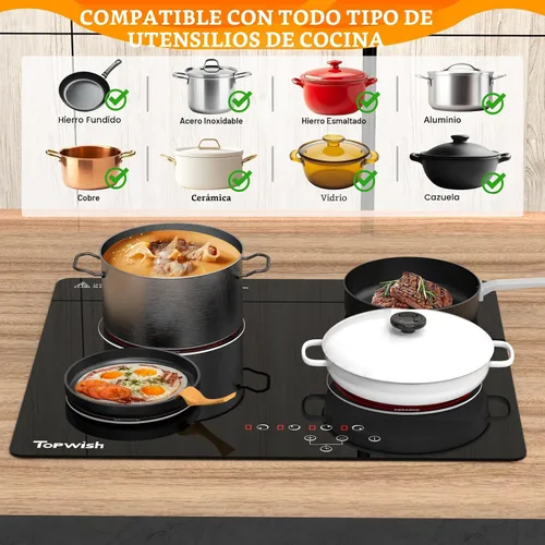 Miniatura 3 de Placa de cocina eléctrica de 4 quemadores, TOPWISH de 24 pulgadas, estufa eléctrica incorporada, placa de cocina radiante de 220-240v con bloqueo