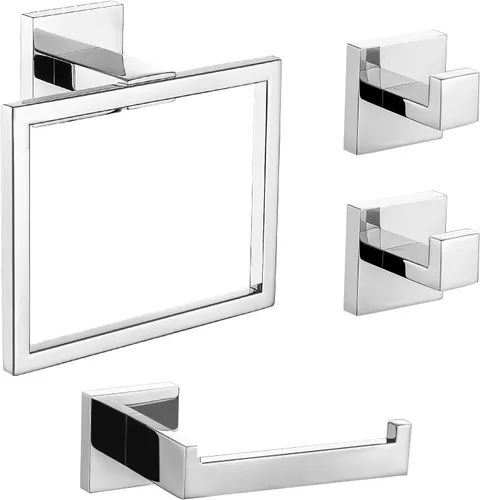 Miniatura 9 de TURS Juego de 3 toalleros negros con anillo para toallas, gancho para toallas de baño, de acero inoxidable, montaje en pared.