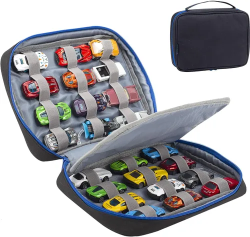24 autos de almacenamiento fundidos a presión para automóviles fundidos, estuche de almacenamiento compatible con 24 autos fundidos a presión, Negro