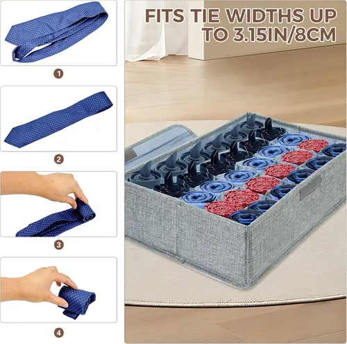 Miniatura 5 de PINGMIC Organizador Divisor de Calcetines Gris 1 Paquete con Tapa - Almacenamiento Plegable para Closet de 30 Celdas, Organizador de Corbatas