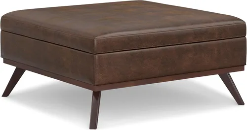 Miniatura 21 de Simpli Home Owen - Mesa auxiliar cuadrada de 91 cm (36 pulgadas) de ancho, otomana de almacenamiento con tapa superior, reposapiés tapizado en cuero