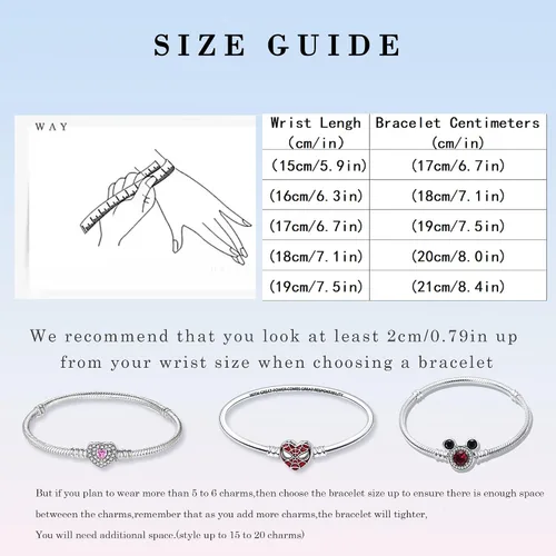 Miniatura 5 de HappyStar 925 Sterling Silver Snake Chain Bracelet Fully compatible with Pandora charms, With Mickey Mouse head Clasp Charm Bracelets gifts for Teen